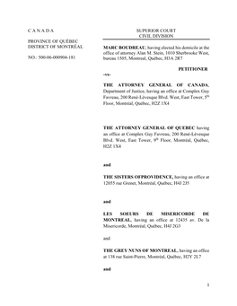 C a N a D a PROVINCE of QUÉBEC DISTRICT of MONTRÉAL NO.: 500-06-000904-181 SUPERIOR COURT CIVIL DIVISION MARC BOUDREAU, Having