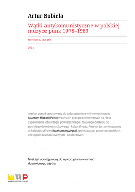 Wątki Antykomunistyczne W Polskiej Muzyce Punk 1978–1989