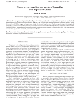 Two New Genera and Two New Species of Lycaenidae from Papua New Guinea