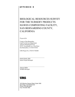 Biological Resources Survey for the Nursery Products Hawes Composting Facility, San Bernardino County, California