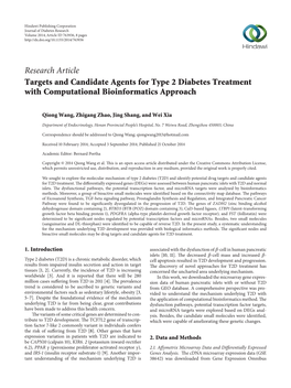 Targets and Candidate Agents for Type 2 Diabetes Treatment with Computational Bioinformatics Approach