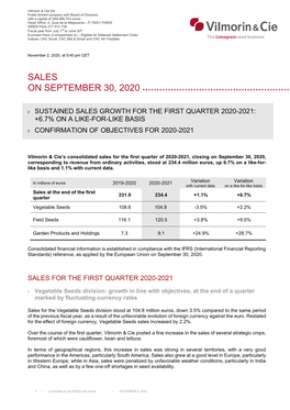 Sales on September 30, 2020