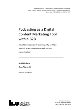 Podcasting As a Digital Content Marketing Tool Within B2B