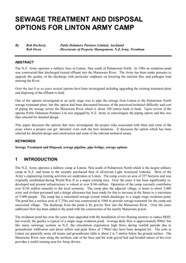 Sewage Treatment and Disposal Options for Linton Army Camp