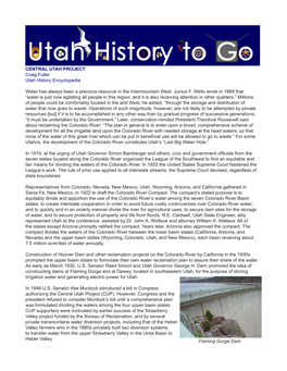 CENTRAL UTAH PROJECT Craig Fuller Utah History Encyclopedia