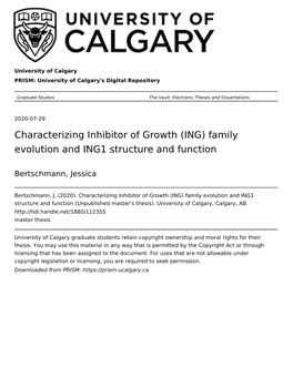 Characterizing Inhibitor of Growth (ING) Family Evolution and ING1 Structure and Function