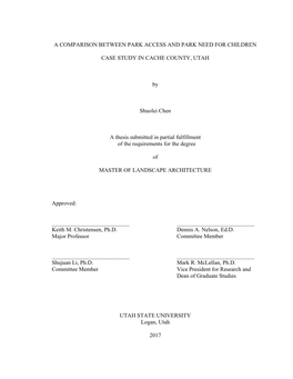 A Comparison Between Park Access and Park Need for Children