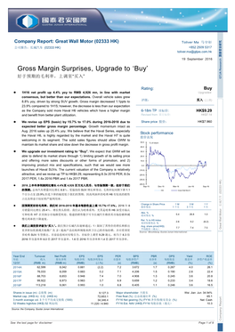 Gross Margin Surprises, Upgrade to 'Buy'