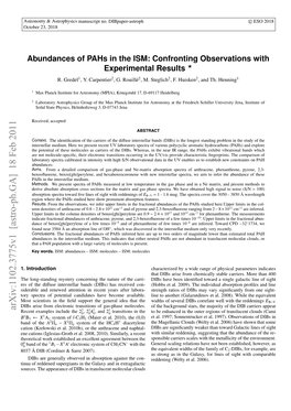 Abundances of Pahs in the ISM: Confronting Observations with Experimental Results ? R