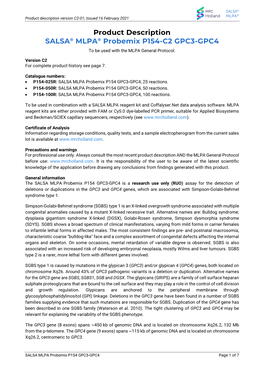 Product Description SALSA® MLPA® Probemix P154-C2 GPC3-GPC4 to Be Used with the MLPA General Protocol