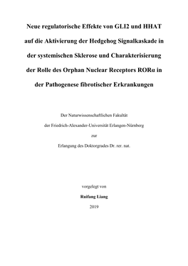 Neue Regulatorische Effekte Von GLI2 Und HHAT Auf Die Aktivierung Der Hedgehog Signalkaskade in Der Systemischen Sklerose Und Ch