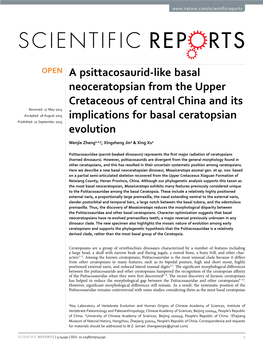 A Psittacosaurid-Like Basal Neoceratopsian from the Upper Cretaceous of Central China and Its Implications for Basal Ceratopsian Evolution