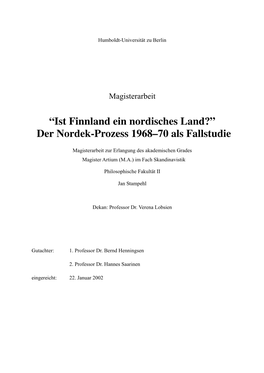 “Ist Finnland Ein Nordisches Land?” Der Nordek-Prozess 1968–70 Als Fallstudie