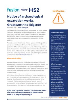 Notice of Archaeological Excavation Works, Greatworth to Edgcote