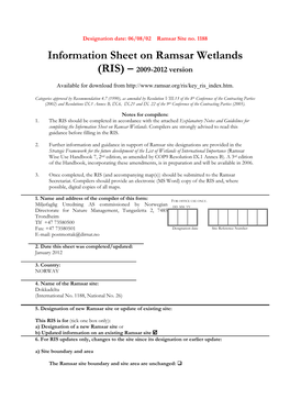 Information Sheet on Ramsar Wetlands (RIS) – 2009-2012 Version