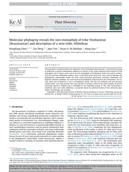 Molecular Phylogeny Reveals the Non-Monophyly of Tribe Yinshanieae (Brassicaceae) and Description of a New Tribe, Hillielleae