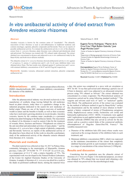 In Vitro Antibacterial Activity of Dried Extract from Anredera Vesicaria Rhizomes