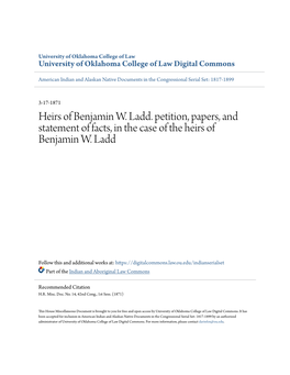 Heirs of Benjamin W. Ladd. Petition, Papers, and Statement of Facts, in the Case of the Heirs of Benjamin W