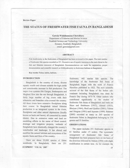 Thf, Status of Freshwater Fish Fauna in Bangladesh