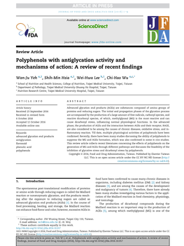 Polyphenols with Antiglycation Activity and Mechanisms of Action: a Review of Recent ﬁndings