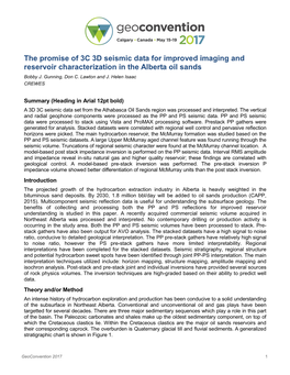 The Promise of 3C 3D Seismic Data for Improved Imaging and Reservoir Characterization in the Alberta Oil Sands Bobby J