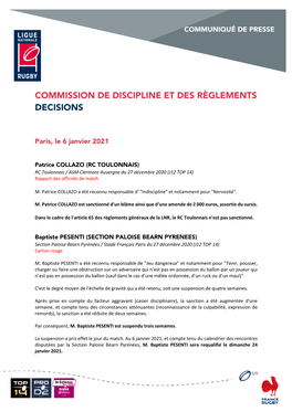 Commission De Discipline Et Des Règlements Decisions