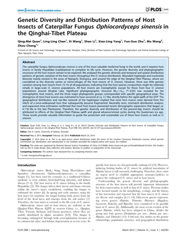 Genetic Diversity and Distribution Patterns of Host Insects of Caterpillar Fungus Ophiocordyceps Sinensis in the Qinghai-Tibet Plateau