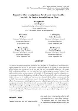 Racteristics for Tandem Rotors in Forward Flight