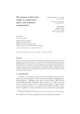 The Impact of Fast Ferry Traffic on Underwater Optics And