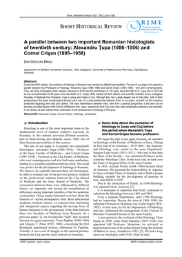 R J M E HORT ISTORICAL EVIEW Romanian Journal of S H R Morphology & Embryology