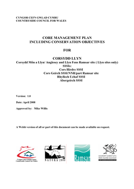 Core Management Plan Including Conservation Objectives
