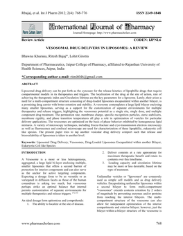 Vesosomal Drug Delivery in Liposomes: a Review