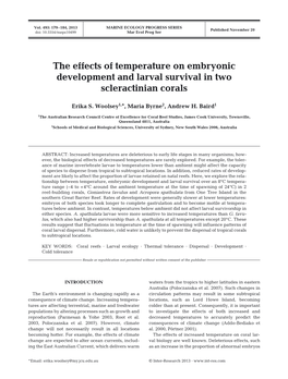 The Effects of Temperature on Embryonic Development and Larval Survival in Two Scleractinian Corals