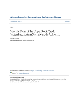 Vascular Flora of the Upper Rock Creek Watershed, Eastern Sierra Nevada, California Joy D