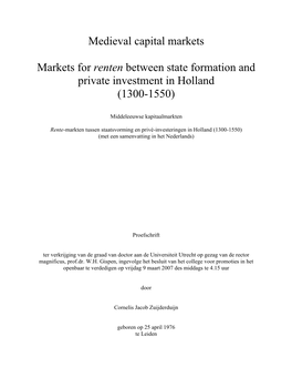 Renten Between State Formation and Private Investment in Holland (1300-1550)