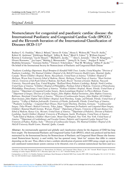 The International Paediatric and Congenital Cardiac Code (IPCCC) and the Eleventh Iteration of the International Classiﬁcation of Diseases (ICD-11)*