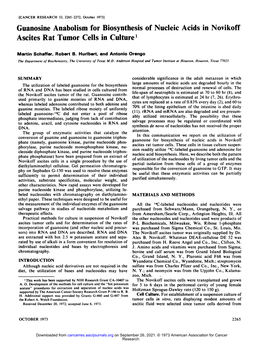 Guanosine Anabolism for Biosynthesis of Nucleic Acids in Novikoff Ascites Rat Tumor Cells in Culture1