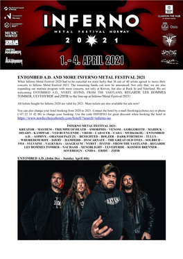 Entombed A.D. and More Inferno Metal Festival 2021