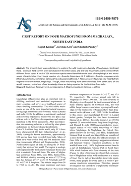 First Report on Four Macrofungi from Meghalaya, North East India Issn 2456-7876