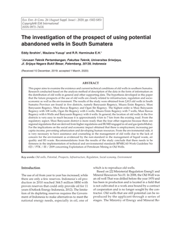 The Investigation of the Prospect of Using Potential Abandoned Wells in South Sumatera