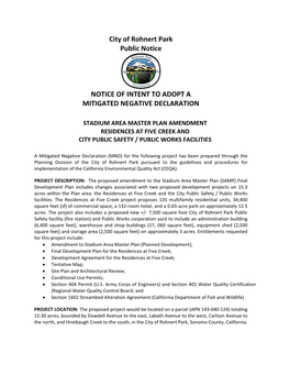 City of Rohnert Park Public Notice NOTICE of INTENT to ADOPT A