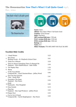 The Housemartins Now That's What I Call Quite Good Mp3, Flac, Wma