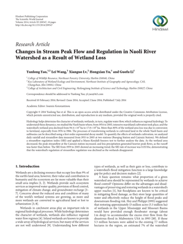 Research Article Changes in Stream Peak Flow and Regulation in Naoli River Watershed As a Result of Wetland Loss