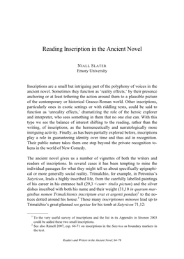 Reading Inscription in the Ancient Novel