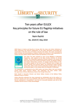 Ten Years After EULEX Key Principles for Future EU Flagship Initiatives on the Rule of Law Naim Rashiti No