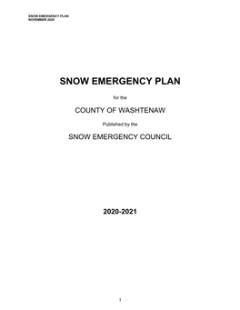 Washtenaw County Snow Emergency Plan 2020-2021
