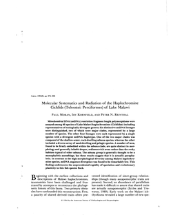 Molecular Systematics and Radiation of the Haplochromine Cichlids (Teleostei: Perciformes) of Lake Malawi