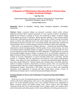 A Research of Differentiation Education Mode in Chorus Class In