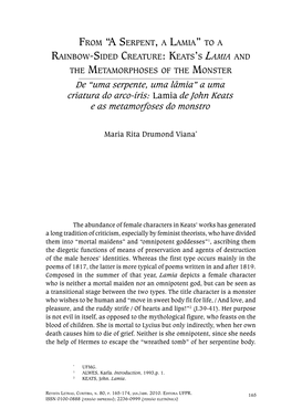 From “A Serpent, a Lamia” to a Rainbow-Sided Creature: Keats’S Lamia