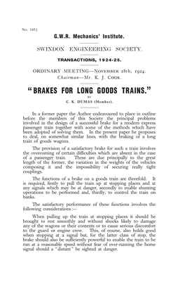 “Brakes for Long Goods Trains.”